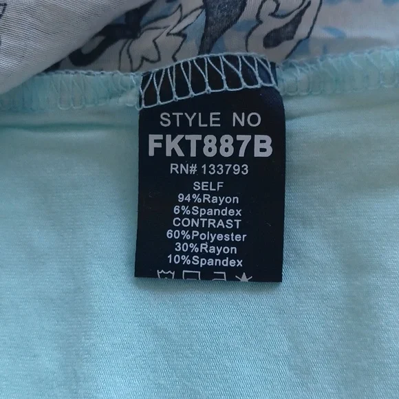 POL Blue Boho Print + Sheer Knit V Neck Rayon Jersey Top - Picture 14 of 14